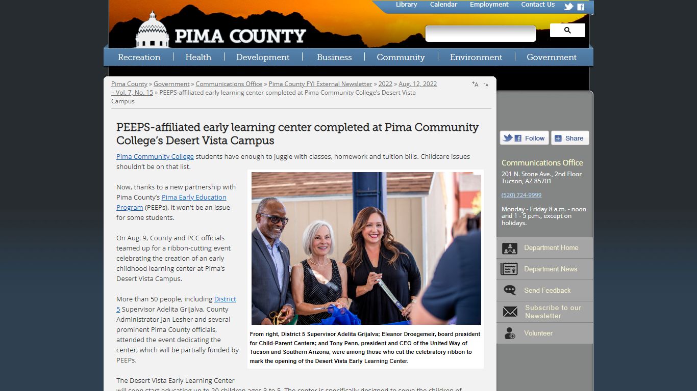 PEEPS-affiliated early learning center completed at Pima Co...